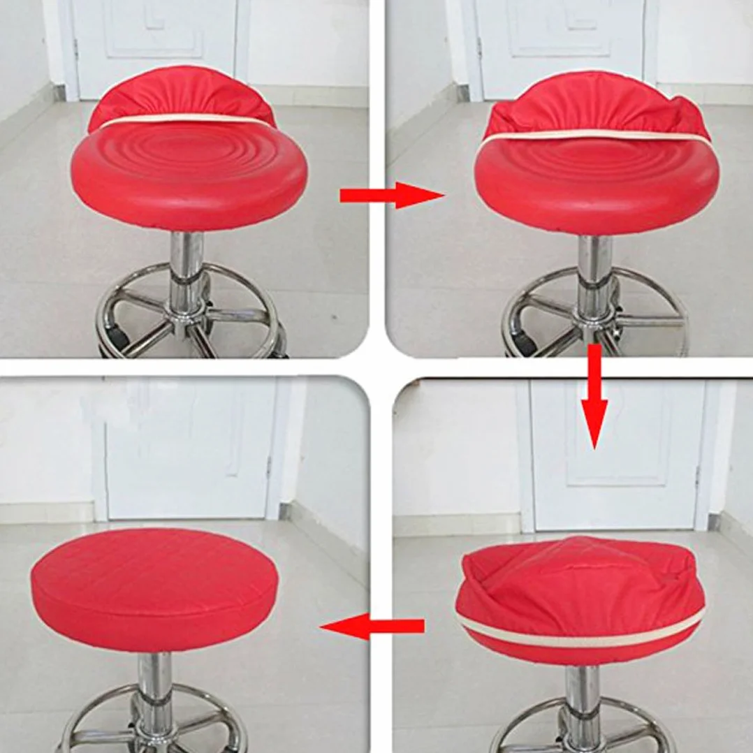 Housse de Tabouret Rond en PU Etanche 40cm Rouge