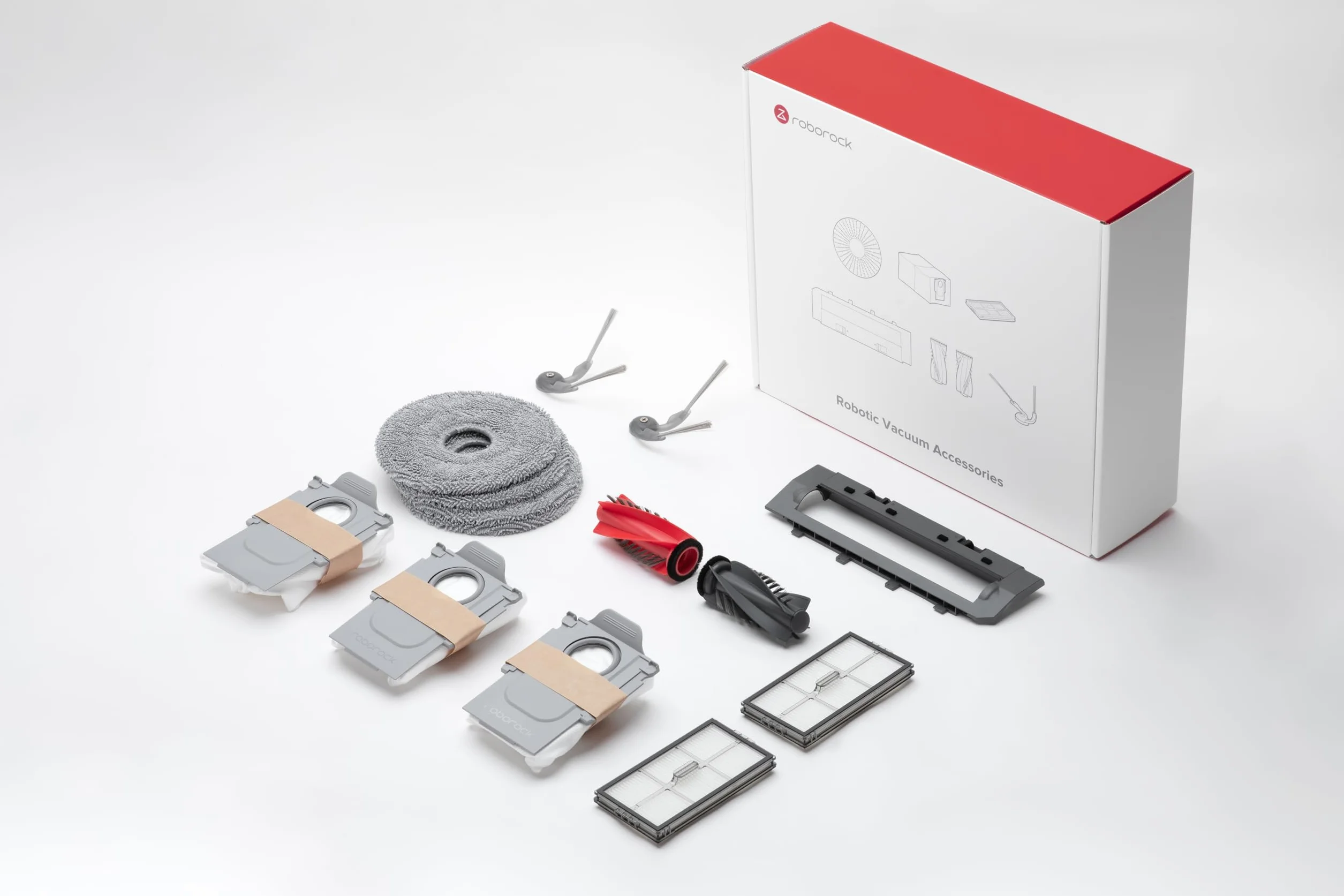 roborock Kit d'accessoires d'origine, 4 serpillères rotatives, 3 Sacs à poussière, 2 filtres, 1 Couvercle de Brosse Principal, 1 Brosse Principale et 2 brosses latérales, pour Saros 20/Saros 20X