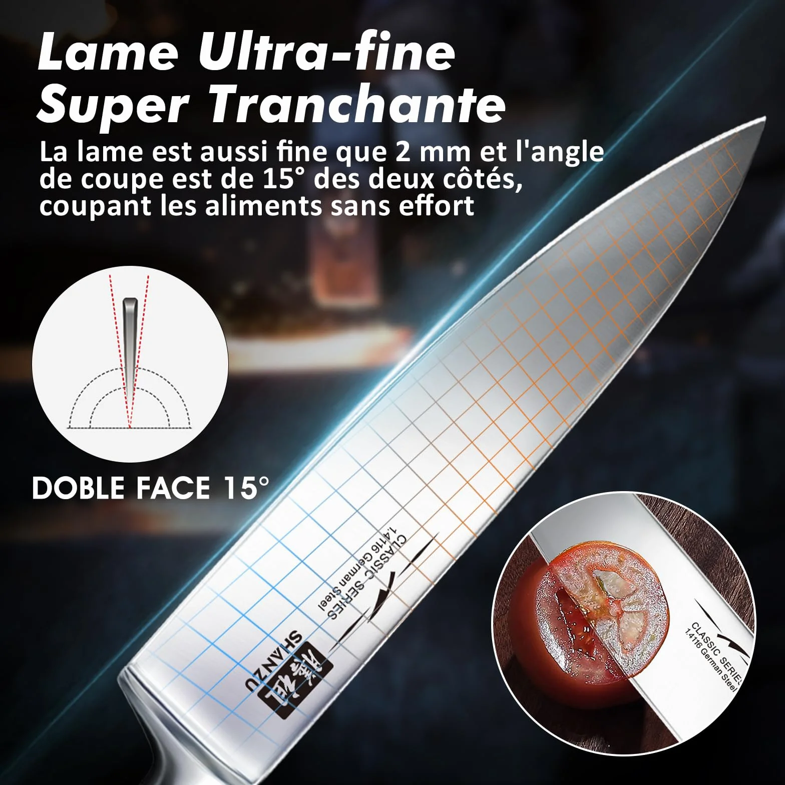 SHAN ZU Set Couteaux Cuisine, 3 Couteaux Japonais Acier Inoxydable, Couteau Chef Universel Paring