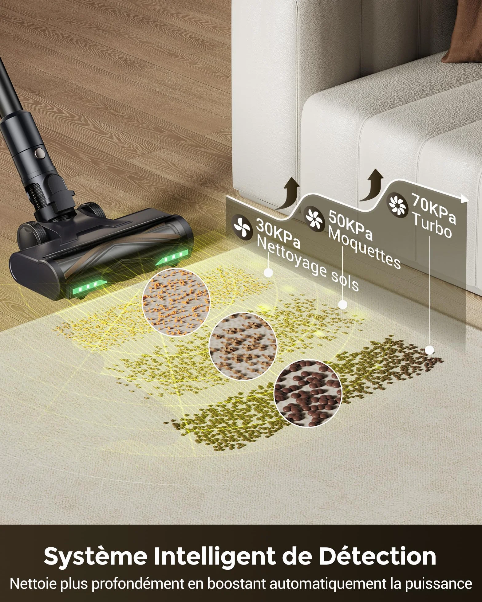 Proscenic P20 Aspirateur Balai sans Fil,70Kpa/680W/70Min Aspirateur Laveur avec Nettoyage de Sol,Aspirateur Pliable sans Fil Puissant,Autoportante,Brosse Anti-Enmêlement pour Tapis,Poils Animaux,Voit