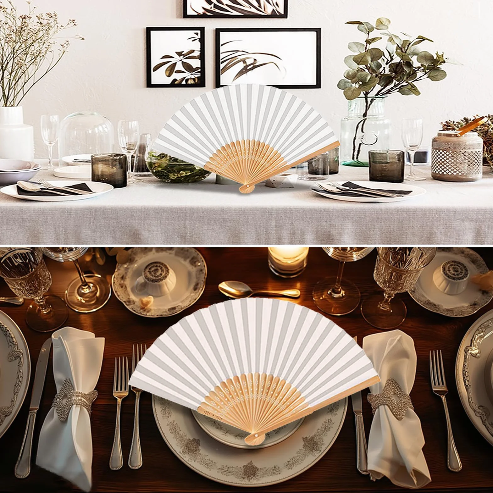 50 Pièces Eventail Mariage Blanc, Lot Eventail en Papier Bois et Bambou Éventail Mariage pour Mariage Peinture Calligraphie DIY Cadeau Décoration Cadeaux de Fête DIY Décoration Baptême