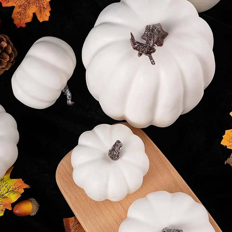 Lot de 7 citrouilles artificielles blanches décoration automne Thanksgiving Halloween