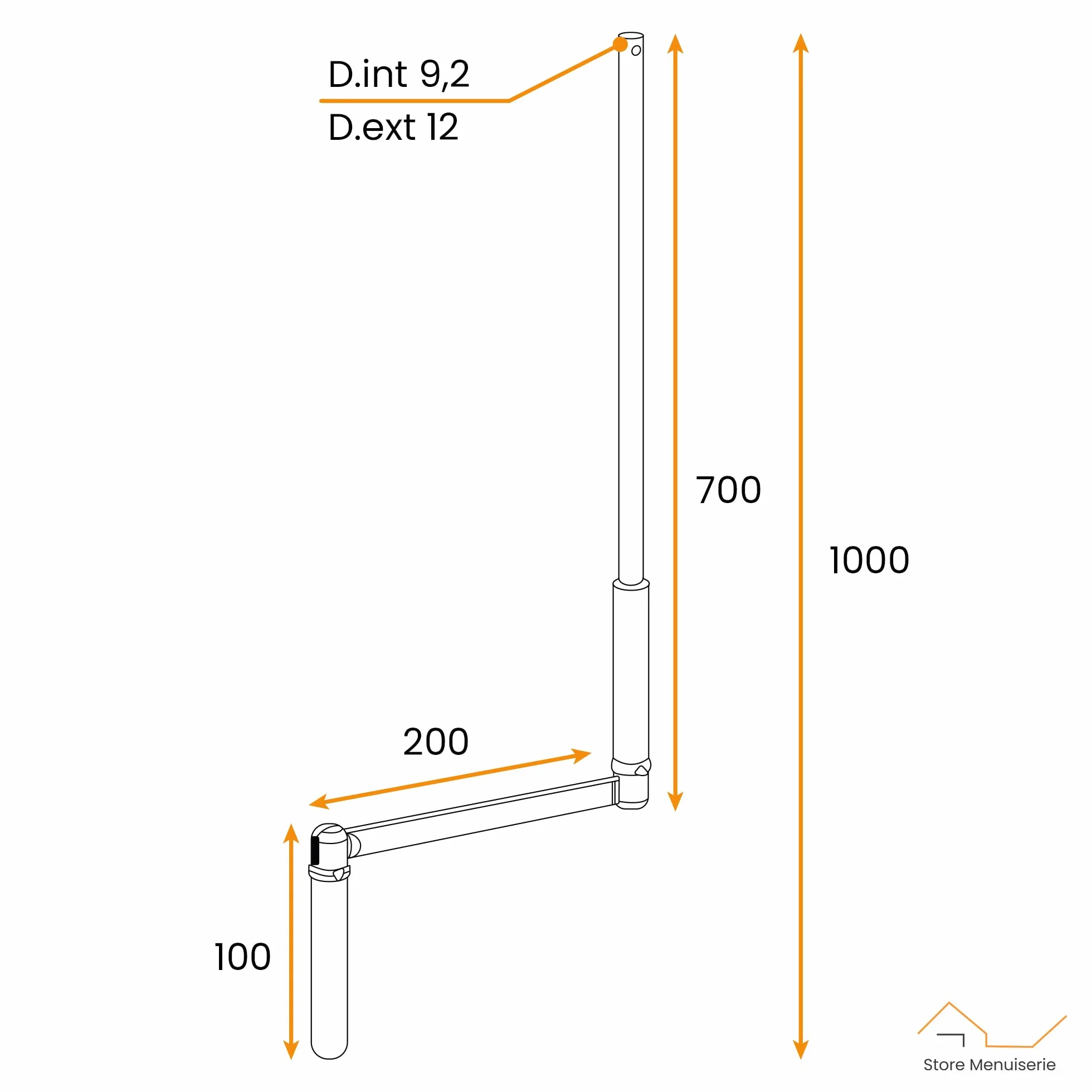Geiger Manivelle complète blanche 1000 mm Ø9,4/12mm pour volet roulant manuel