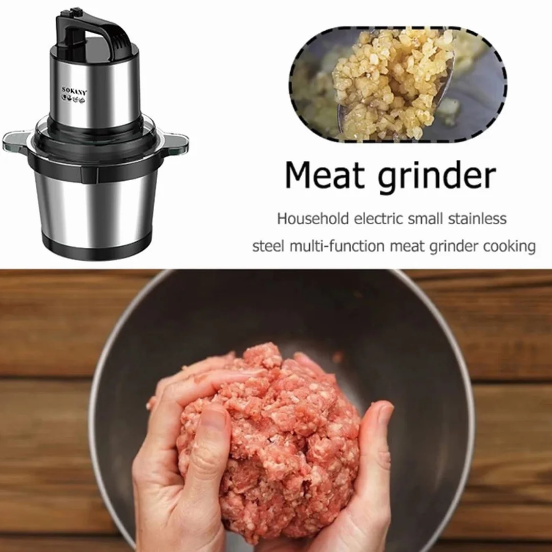 SOKANY Hachoir Électrique Mini hachoir a viande electrique Avec Bol Acier Inox, robot mixeur petit Avec 2 niveaux de vitesse et 4 Lames en inox (SK-7028, 800W, 4L)