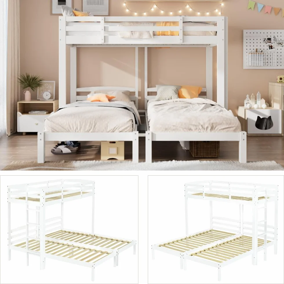 Sapgaks Lit superposé 3 Places 90x200cm,lit Mezzanine 3 Places,lit Enfant avec Barriere lit Double Enfant,Mezzanine escalier,avec échelle latérale,pour Enfants et Adolescents, Blanc