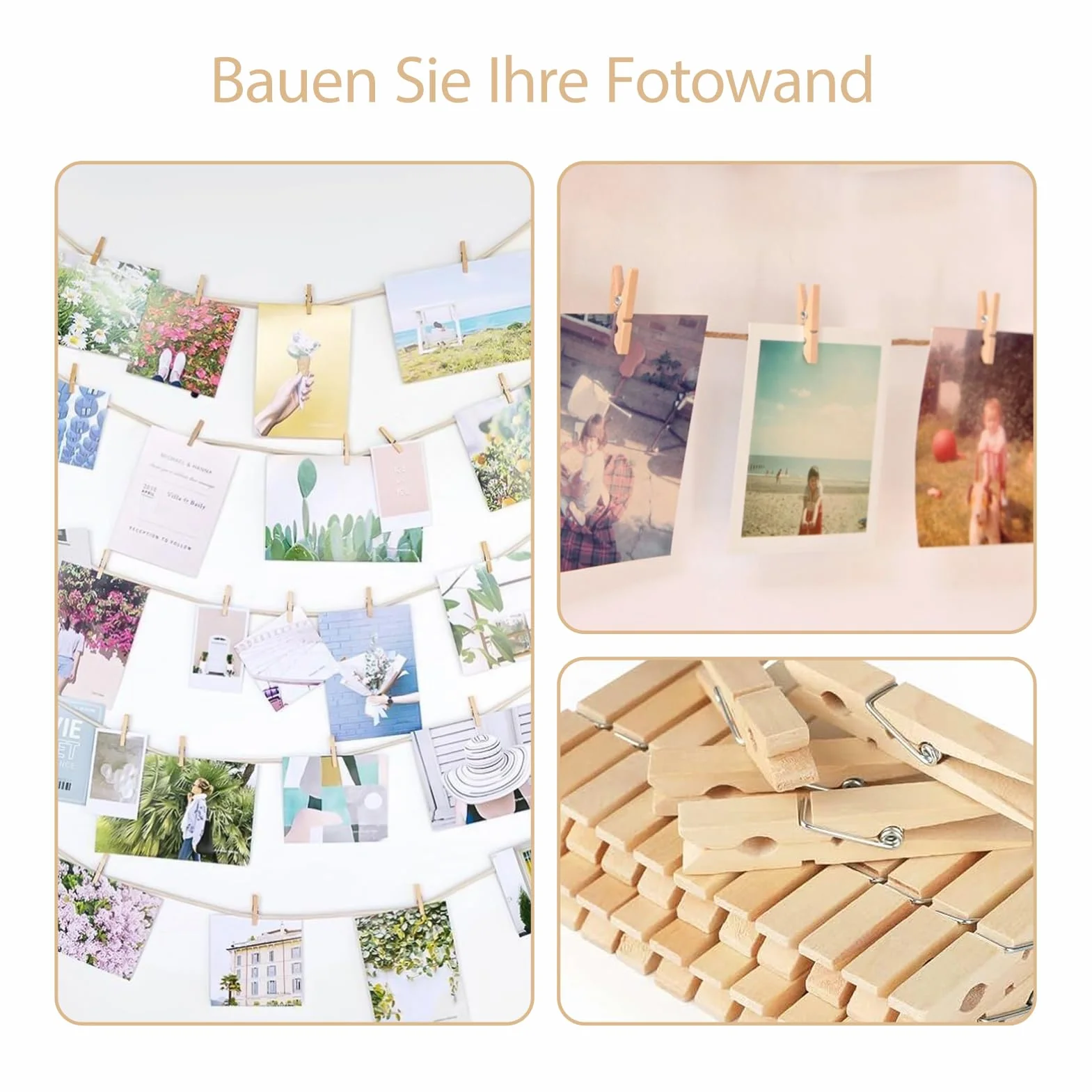 Lot de 110 pinces à linge en bois 2,5 cm, mini pinces à linge naturelles écologiques pour photos