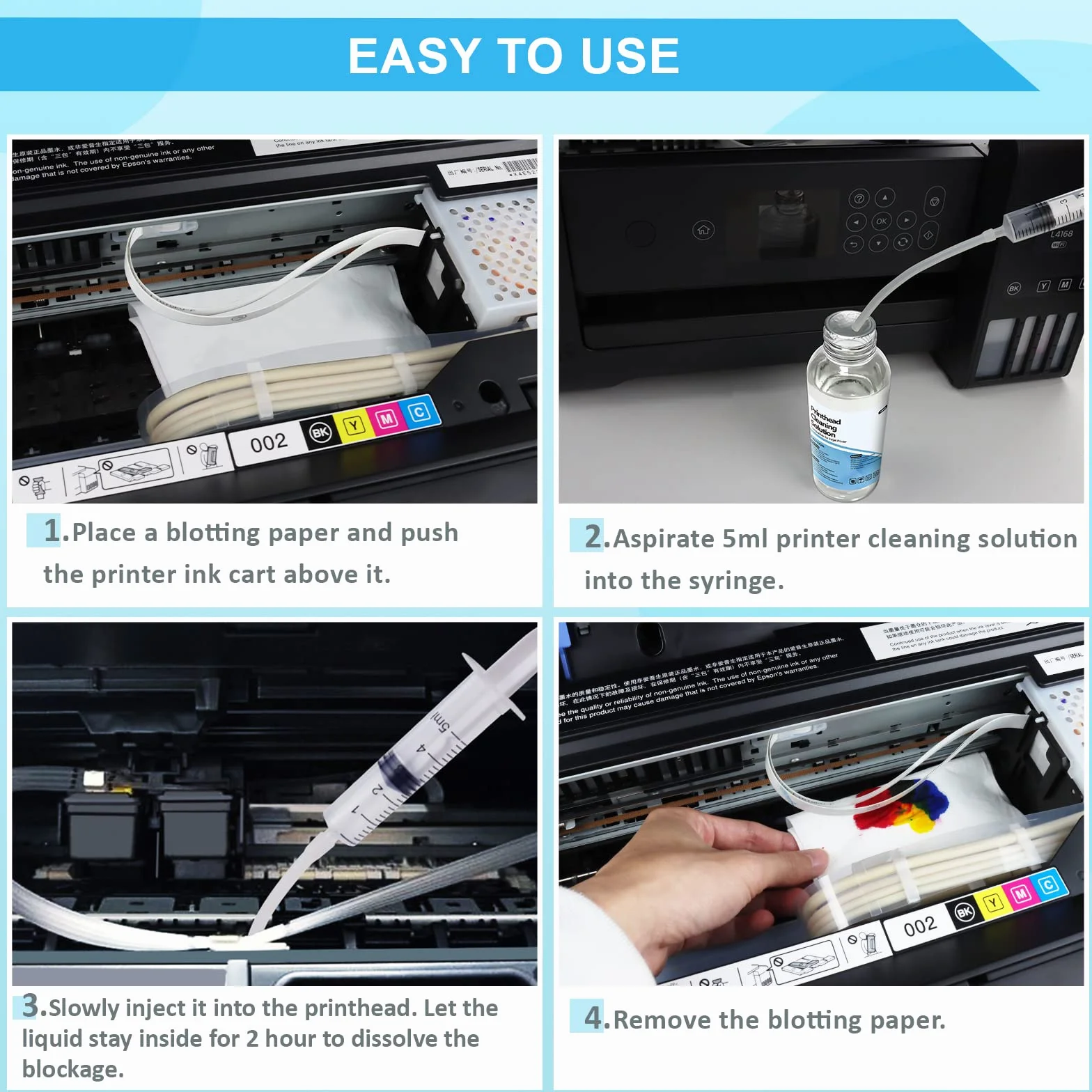 Kit de Nettoyage Imprimante Têtes d'impression Solution Nettoyeur Buse Compatible Epson HP Canon Inkjet 100 ML