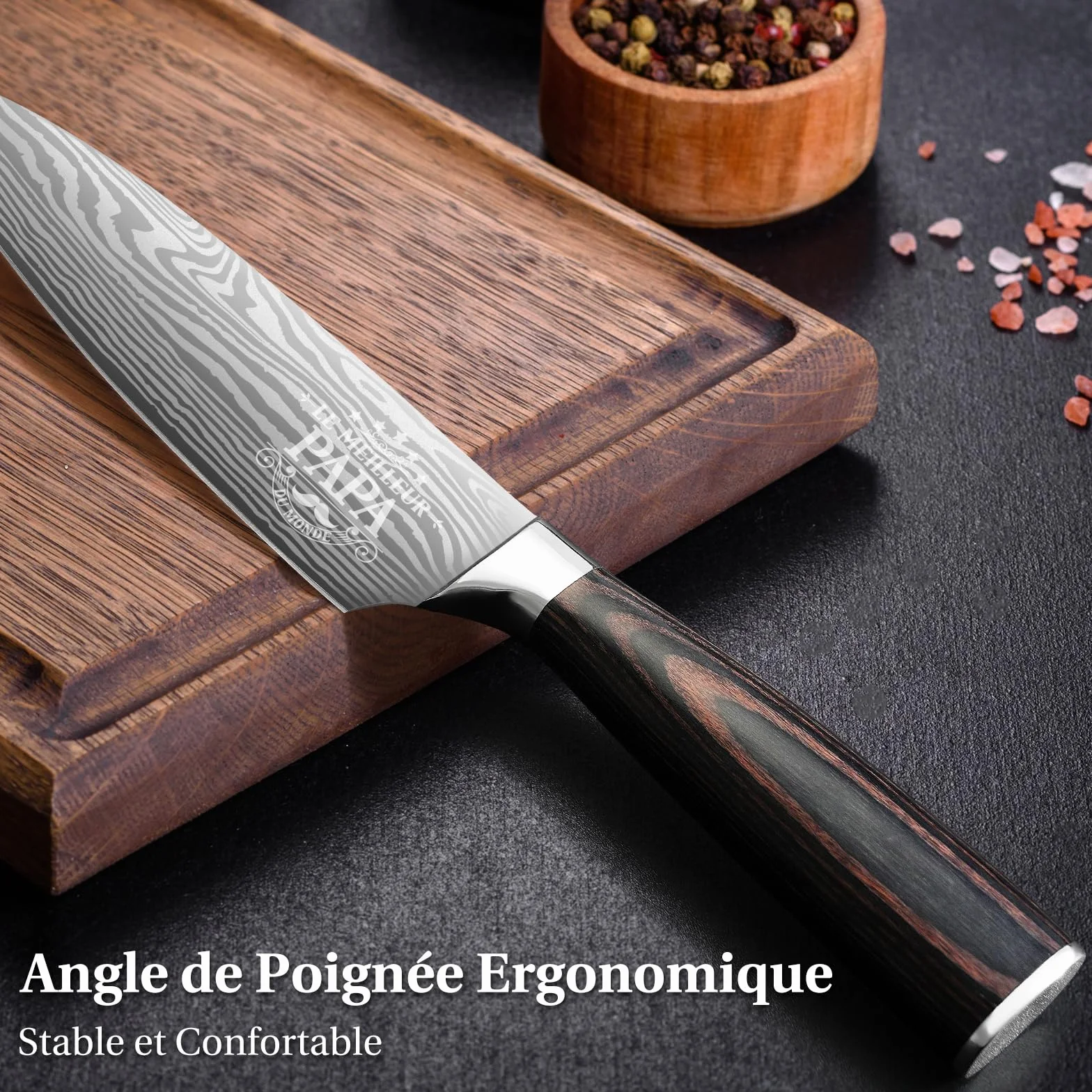 INOMO Couteau Chef Personnalisé Fête des Pères, Couteau de Cuisine Inoxydable Manche Ergonomique