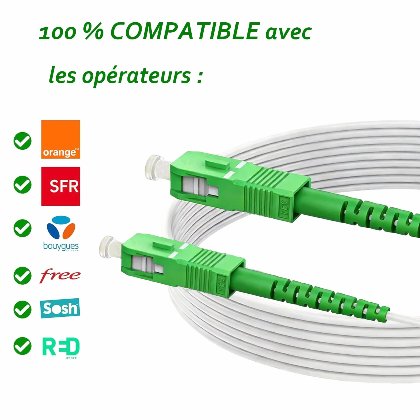 Elfcam Câble Rallonge Fibre Optique 10m Monomode SC-APC à SC-APC Jarretière Simplex Blanc