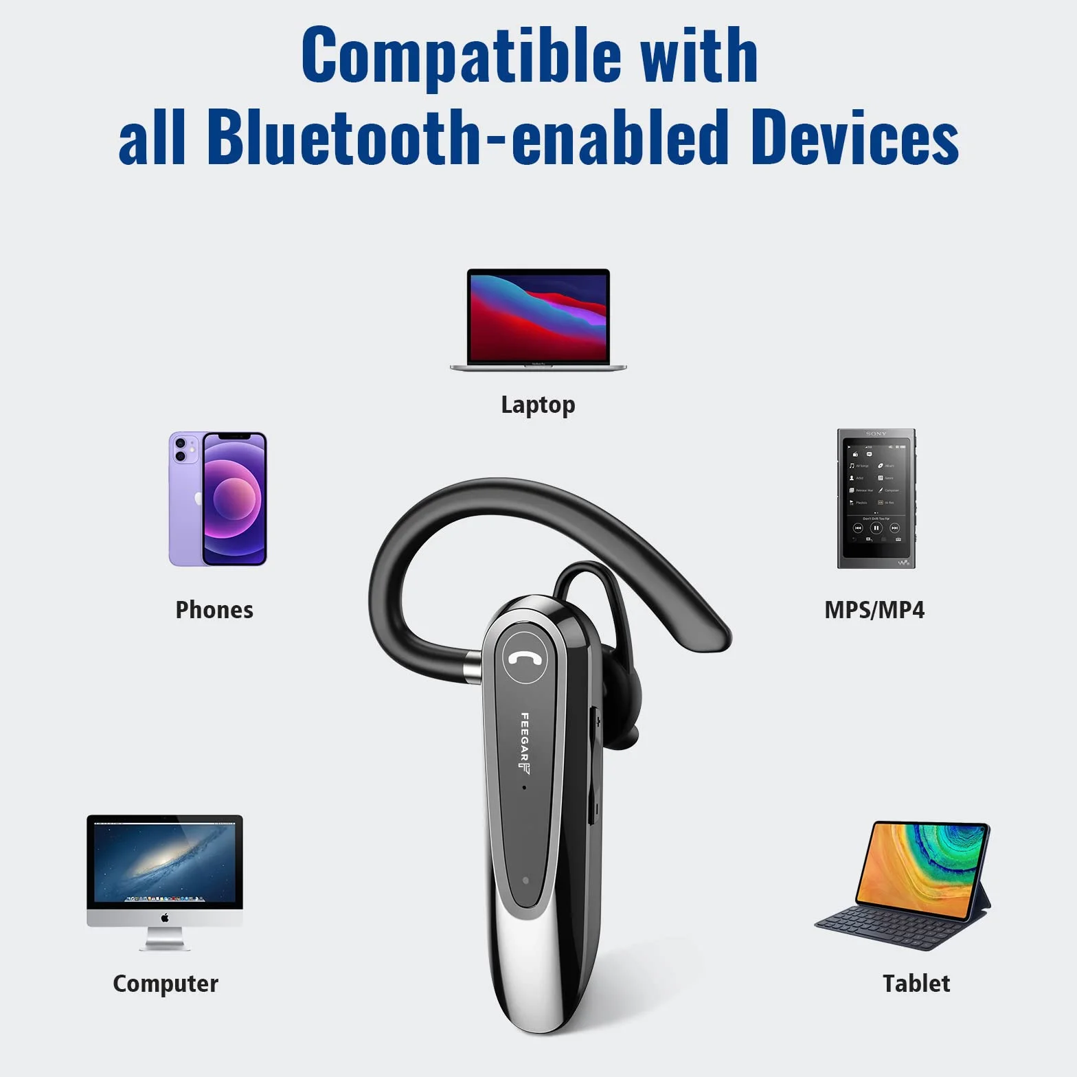 Feegar BF400 PRO Zestaw słuchawkowy Bluetooth 5.0 CSR Słuchawka Bluetooth Czas rozmowy 30h Mikrofon HD Multipoint Automatyczne parowanie Technologia redukcji szumów CVC 8.0 ENC DPS