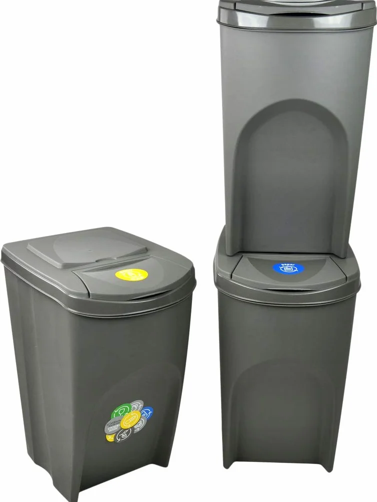 Prosperplast Lot de 3 cubes de recyclage Sortibox 105 l plastique gris