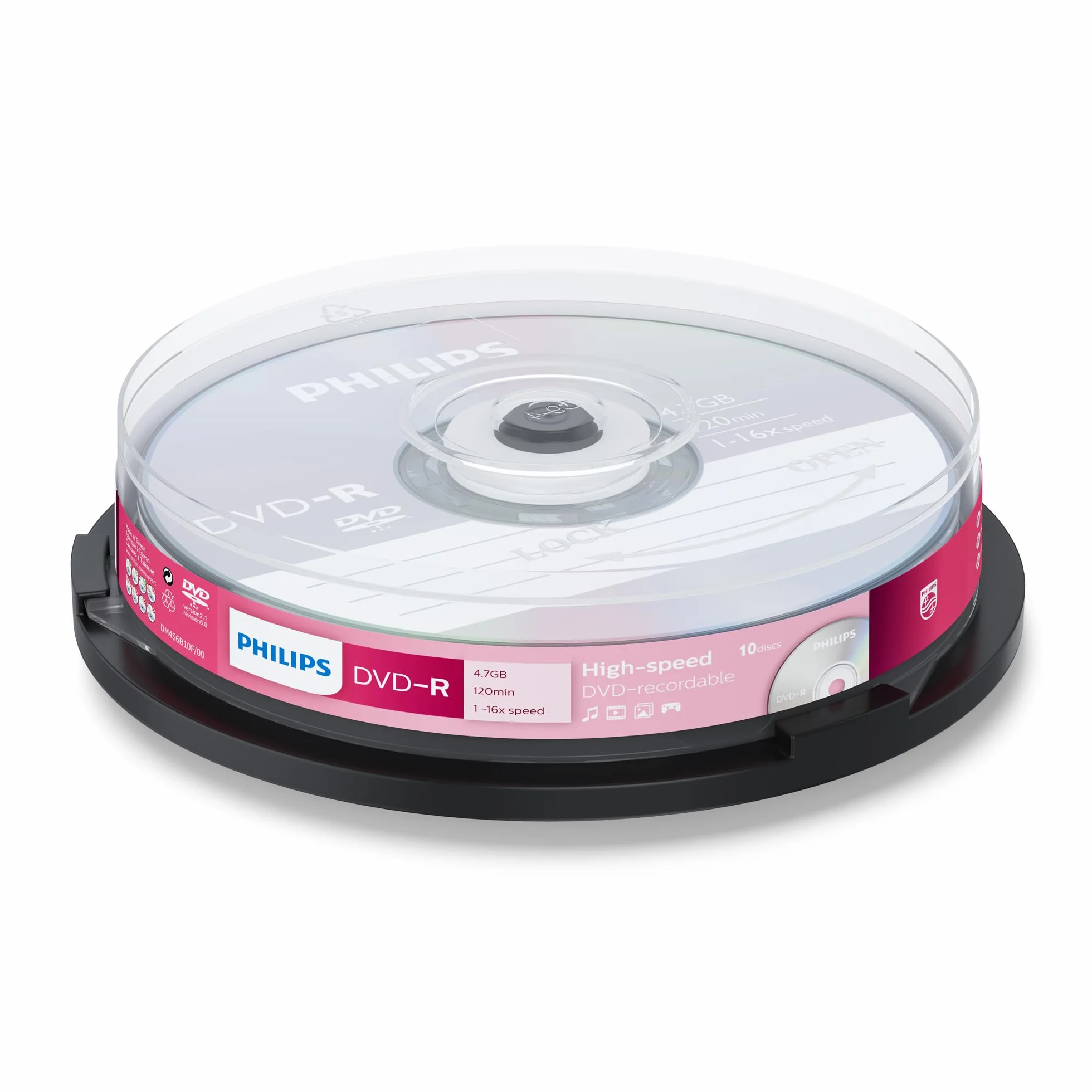 Philips DVD-R High-Speed 4,7 Go 120 Minutes 1-16x Cake Box 10 pièces