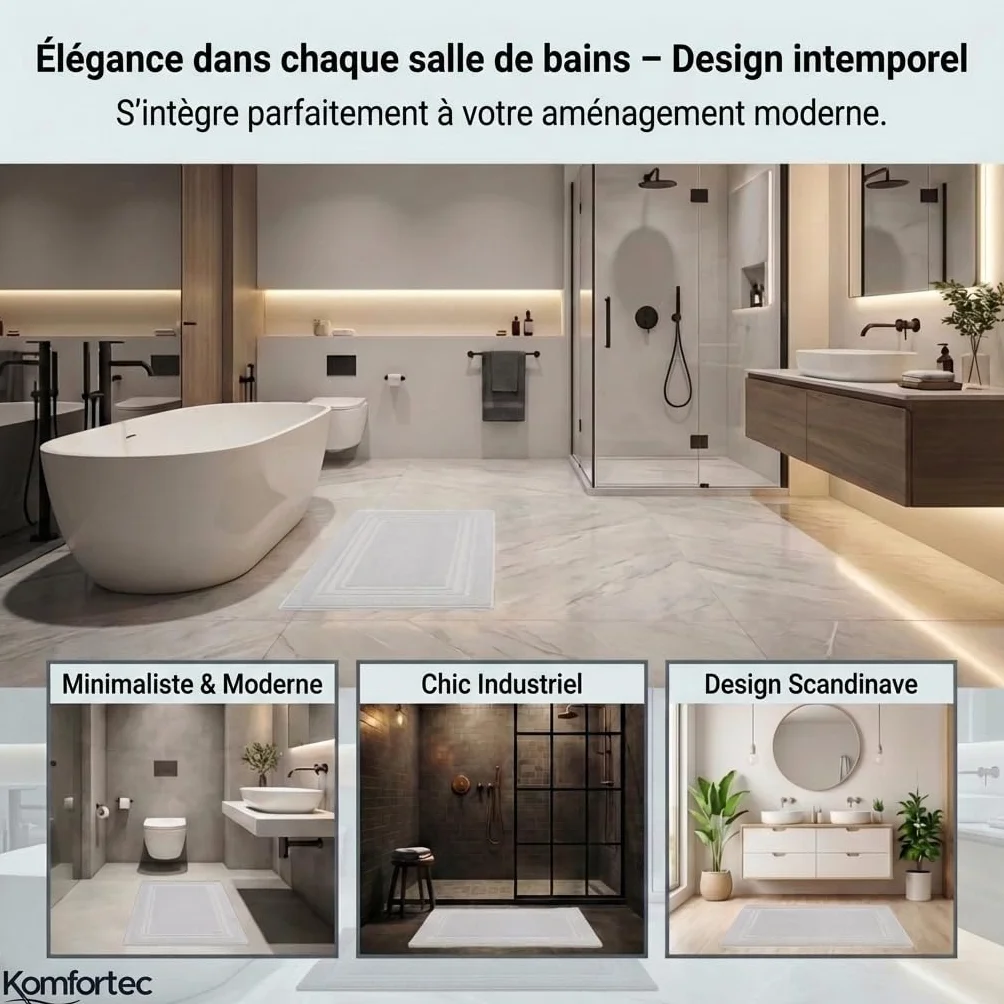 Tapis de Bain 2 Pièces 600 g/m² 100% Coton 50x70 cm Blanc