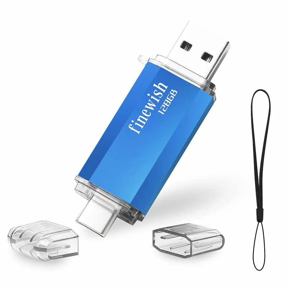 CLé USB 128 Go 2 en 1 USB C Pendrive Portable Type C Memory Stick pour Huawei Xiaomi Oneplus OTG Android (Bleu)