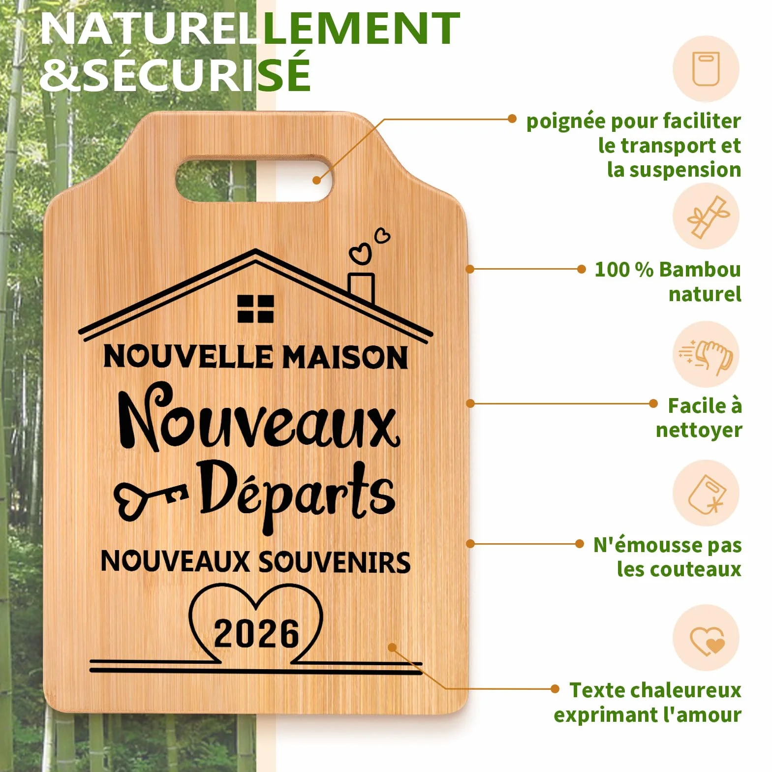 Planche à Découper en Bambou Artisanale Crémaillère Cadeau Unique
