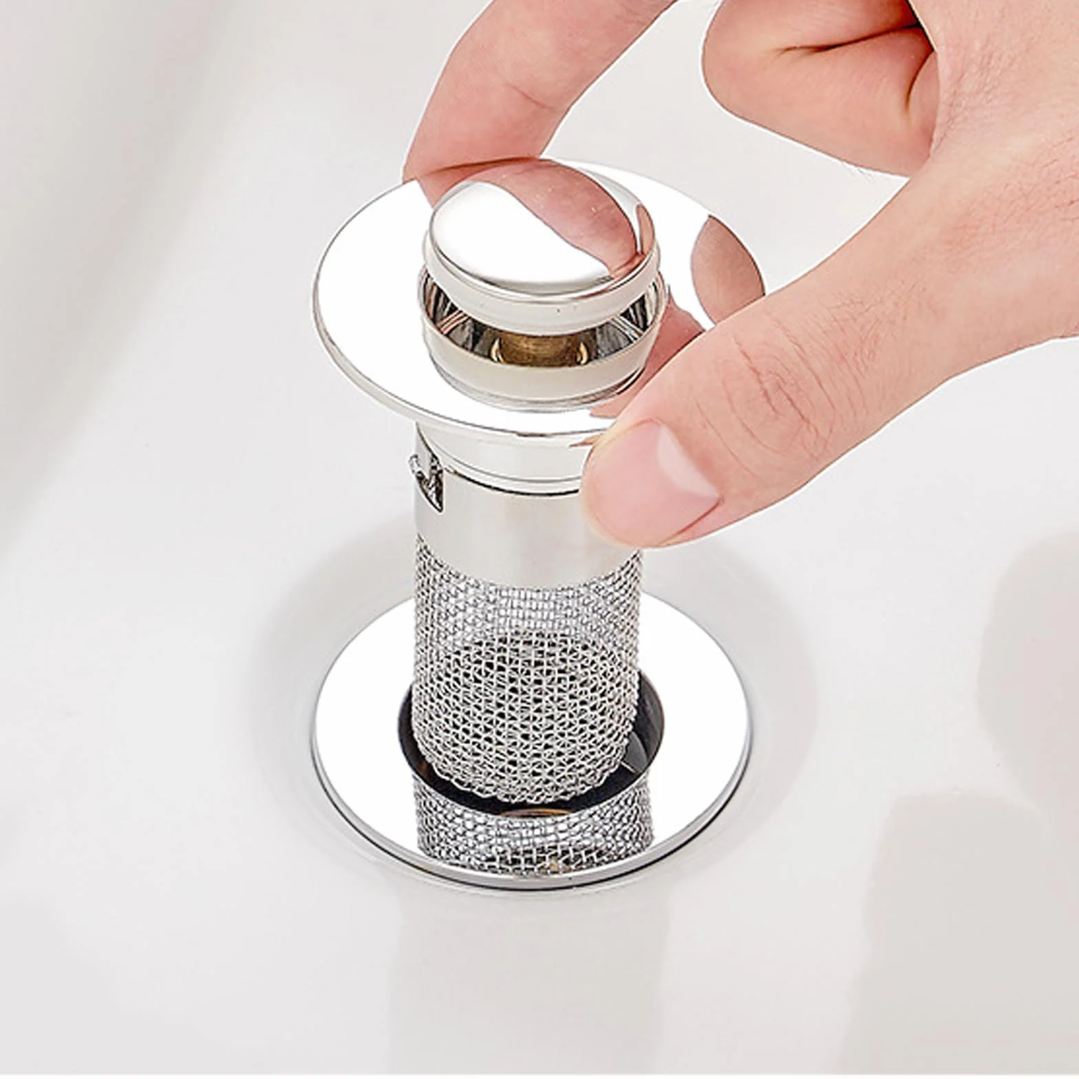 Bonde de lavabo Pop Up Universel, Filtre de vidange en Acier Inoxydable, Anti-colmatage avec Crépine 2 Pièces