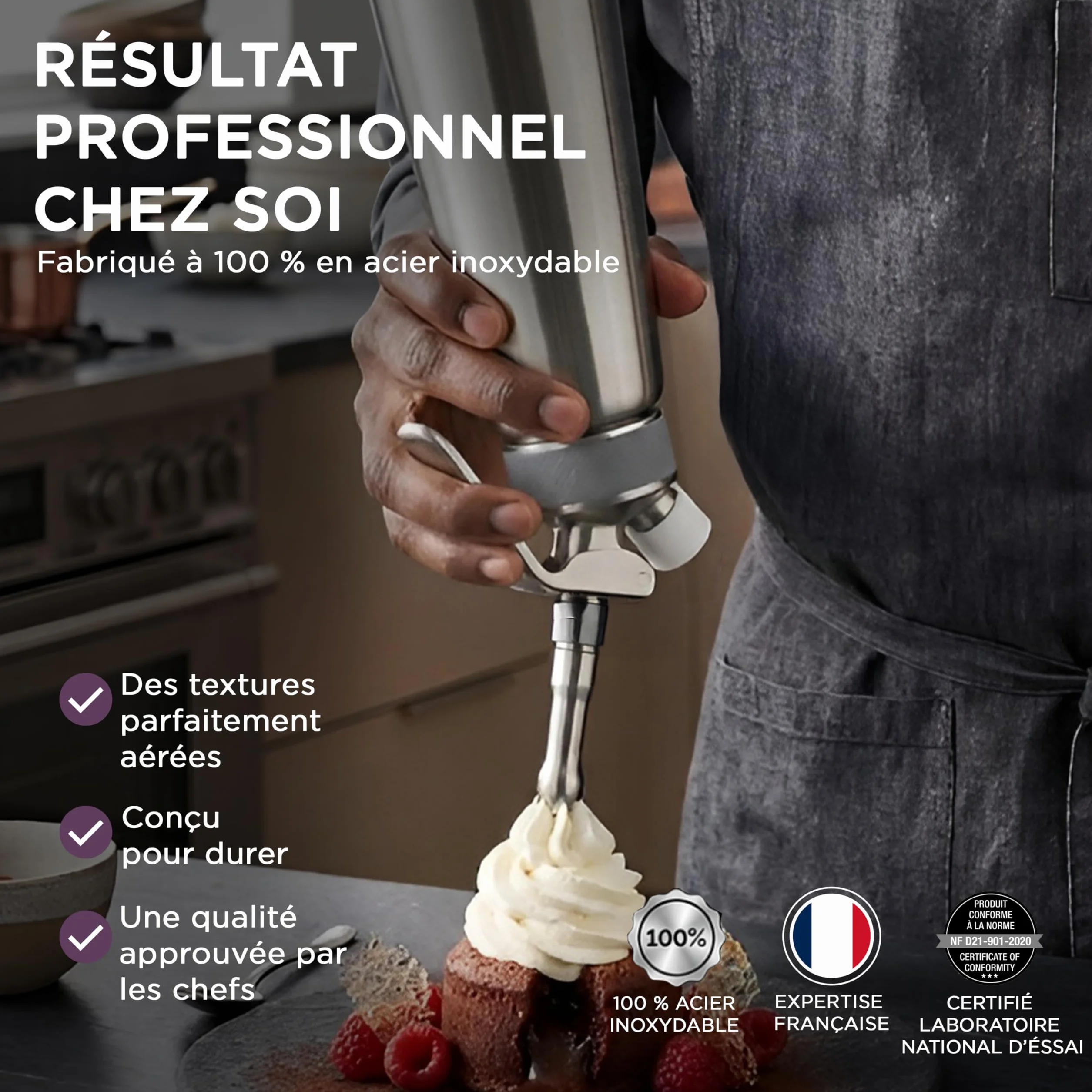 Mastrad Siphon Professionnel 0,5 L Inox Ultra Résistant Sauces Crèmes Chantilly Mousses