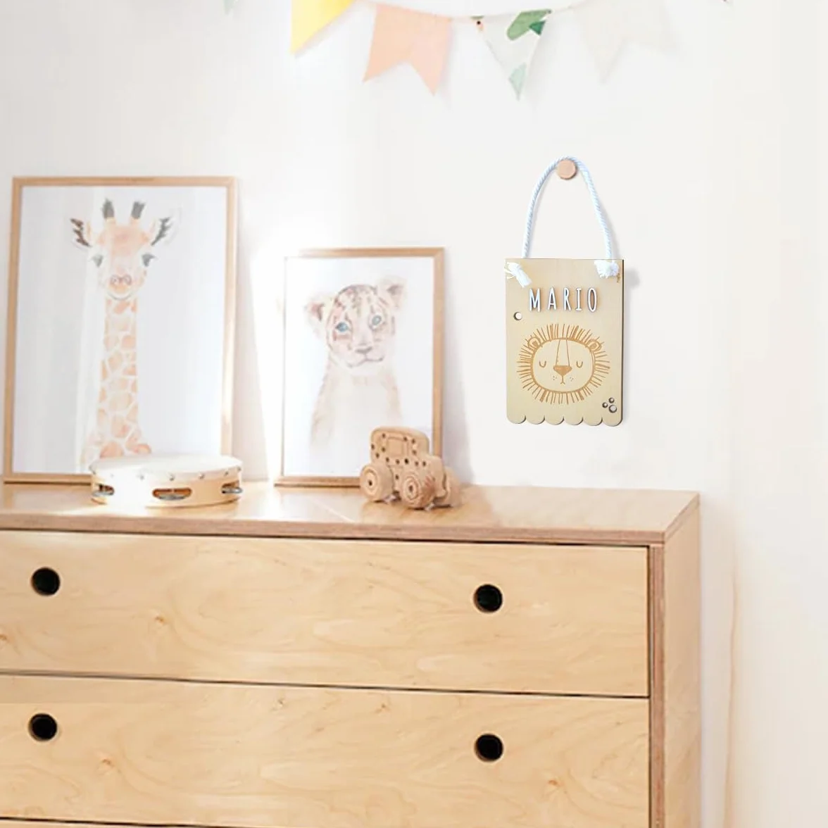 Fanion en Bois avec Animaux 10x15 cm Guirlande Décorative Chambre Bébé Personnalisé
