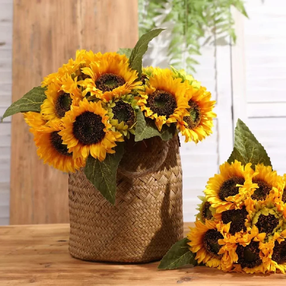 Tournesols Artificiels 8 Pcs 45 cm Fausses Fleurs Tournesol en Plastique pour Vases Hauts Décoration