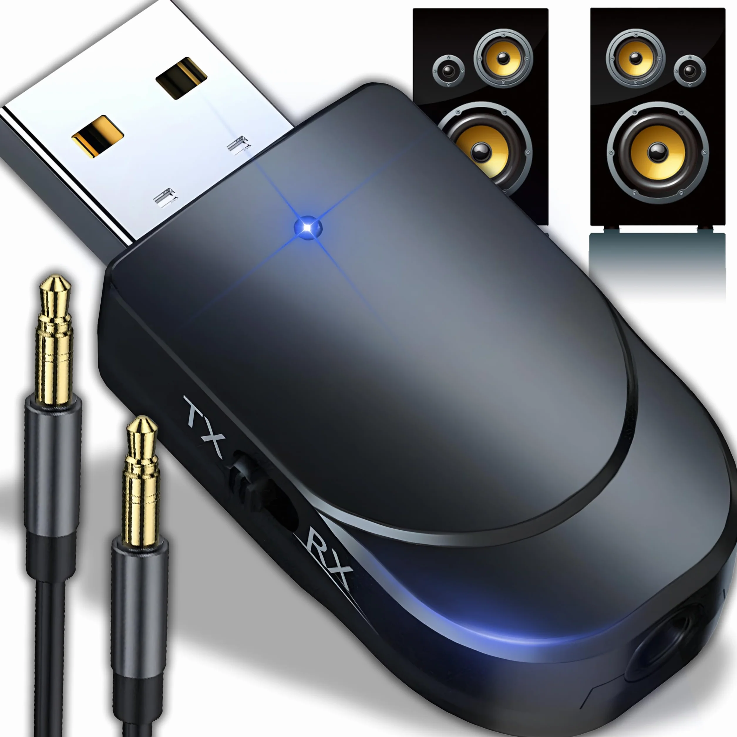 Retoo Adapter Bluetooth USB 5.0 EDR Nadajnik i odbiornik z Dongle Stick i kabel audio 3,5 mm do komputera, laptopa, telewizora, słuchawek, radia samochodowego, telefonu komórkowego, bezprzewodowego