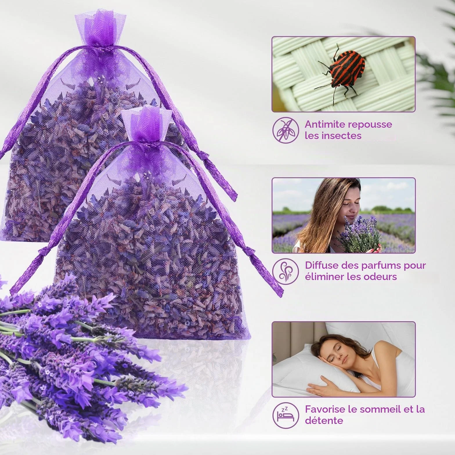 Lavande Séchée Naturelle Anti Mites Textiles 20 Sachets Armoires Tiroirs