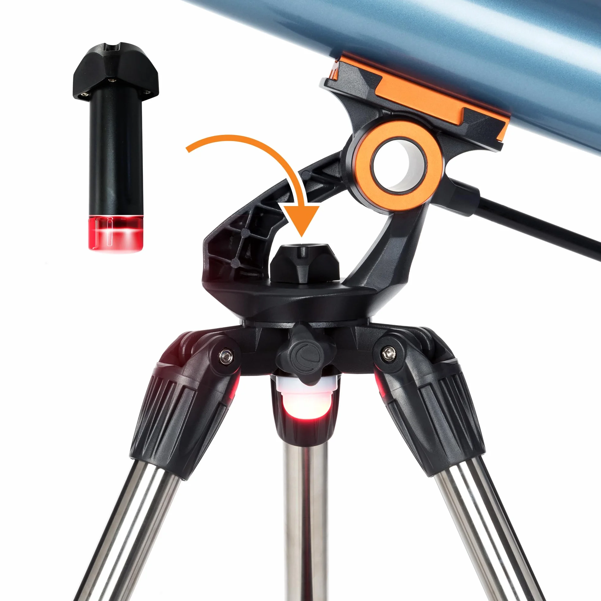 Celestron 22403 Inspire 100AZ - Teleskop refrakcyjny Celestron 22403 Inspire 100AZ z wbudowanym adapterem do smartfona, niebieski
