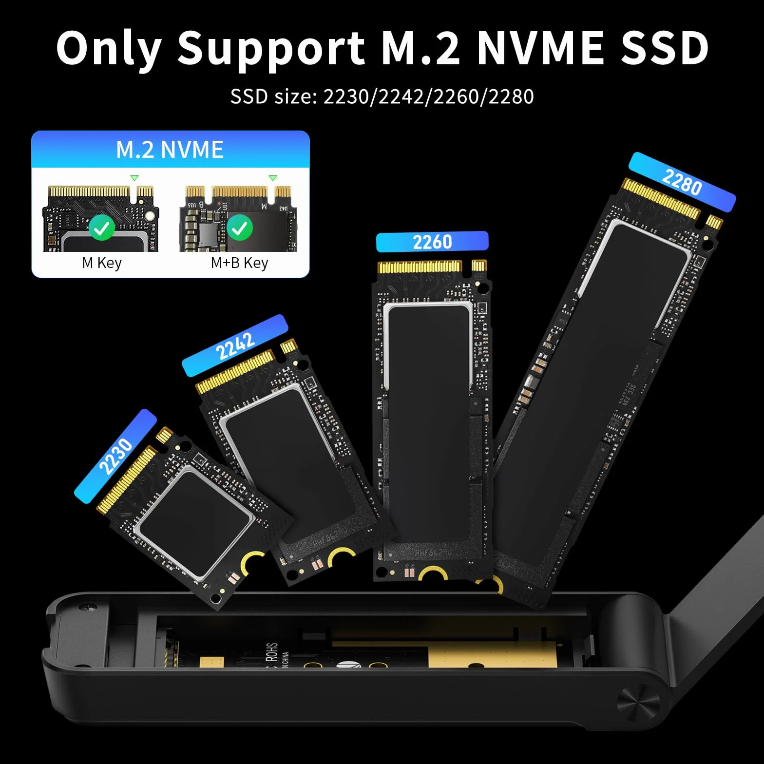 FIDECO Obudowa M.2 NVMe, obudowa USB 3.2 Gen 2 NVMe SSD, adapter PCIe NVMe do kluczy M i M+B, konstrukcja w stylu kanapkowym, instalacja bez narzędzi, obsługa UASP i TRIM