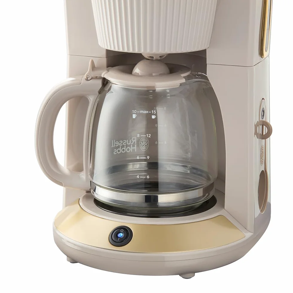 Russell Hobbs Cafetière filtre [1,25 L : 10-15 tasses, 1 100 W] Brontë Beige (technologie WhirlTech, anti-goutte, plaque chauffante, verseuse en verre, fonction pause et versement) 26781-56