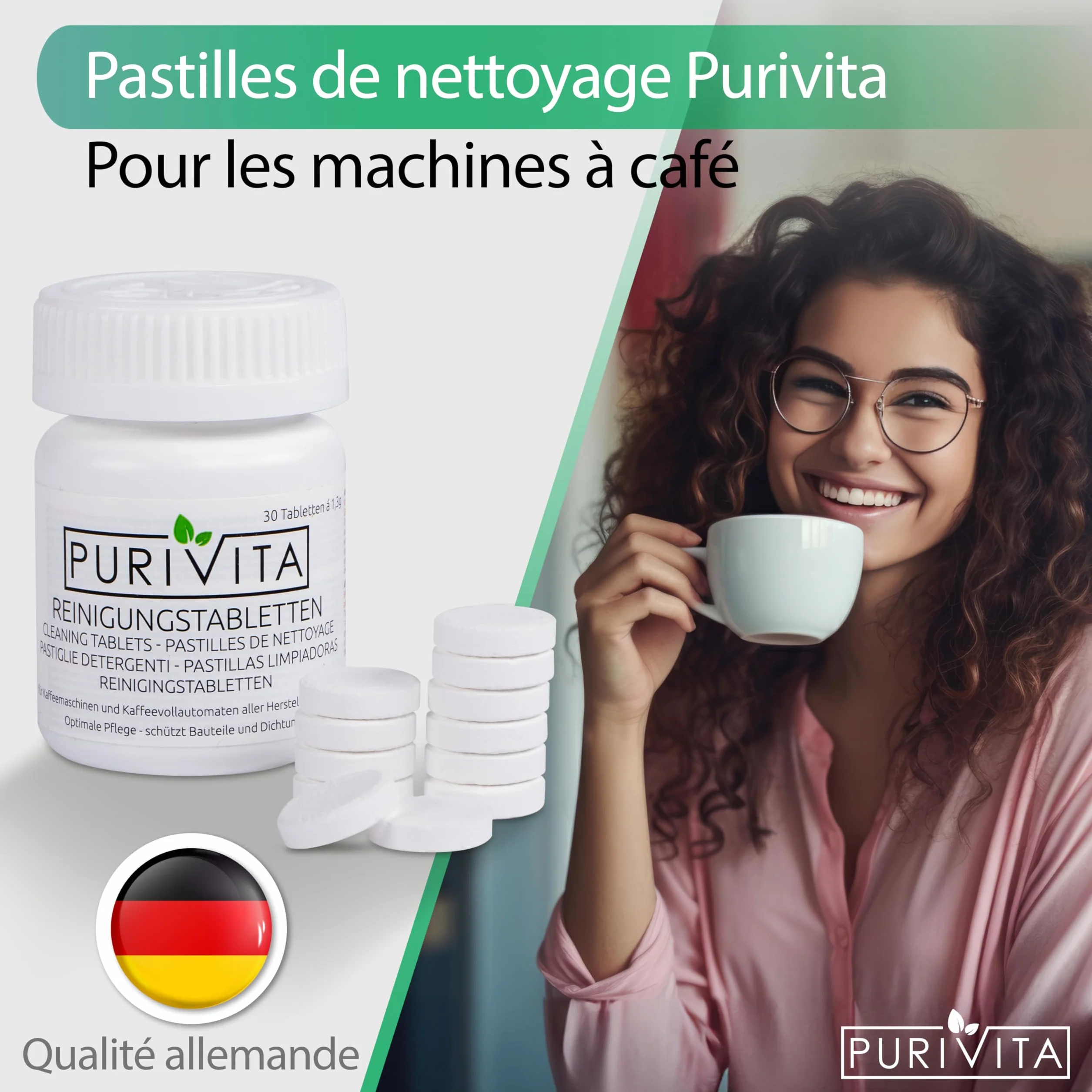 PURIVITA® Pastille Nettoyage Machine à Café Universel 100 Capsules - Compatible Jura, Krups
