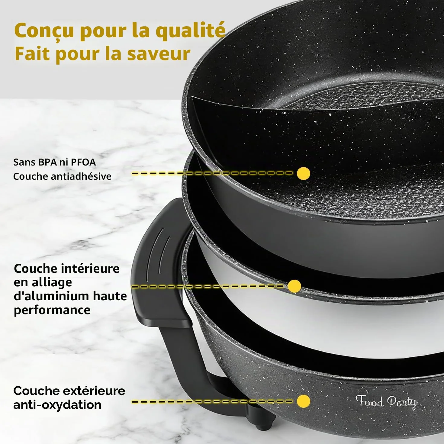 Food Party Appareil Fondue Chinoise Hot Pot Electrique 6L 220V 1200W Shabu SHabu Hotpot avec Diviseur Wok electrique