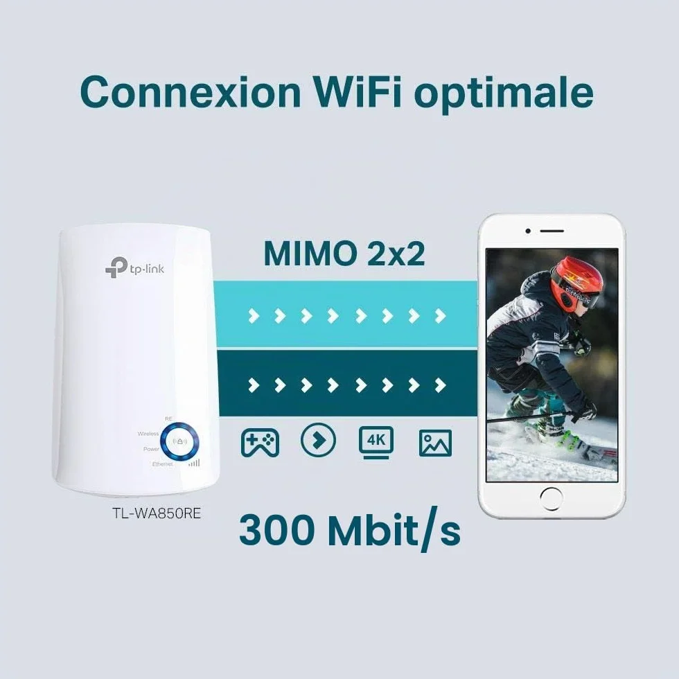 TP-Link TL-WA850RE Répéteur WiFi N300, Amplificateur WiFi, 1 Port Ethernet, 90㎡