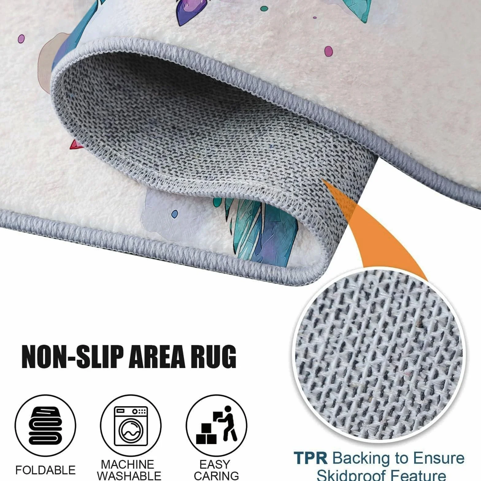 Tapis Rectangulaire antidérapant Tapis Attrape-Rêves Aquarelle Plumes Motif Salon Cuisine Anti Slip Lavable en Machine Doux Tapis Grand de Sol 80 x 150 cm pour Chambre et Couloir Cyan Violet