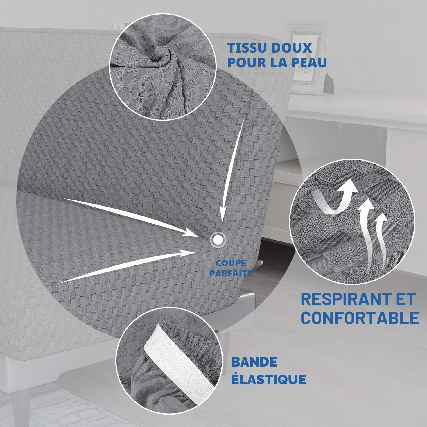Housse de protection de futon en jacquard extensible sans accoudoirs, lavable en machine, gris clair