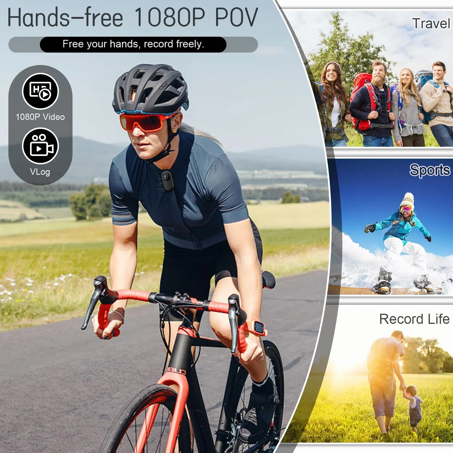 Kamera sportowa 360°, mini kamera Action Cam1080p i 32 GB pamięci na kask, magnetyczna kieszonkowa kamera na kciuk, kamera do jazdy na motocyklu, mini kamera sportowa z ekranem