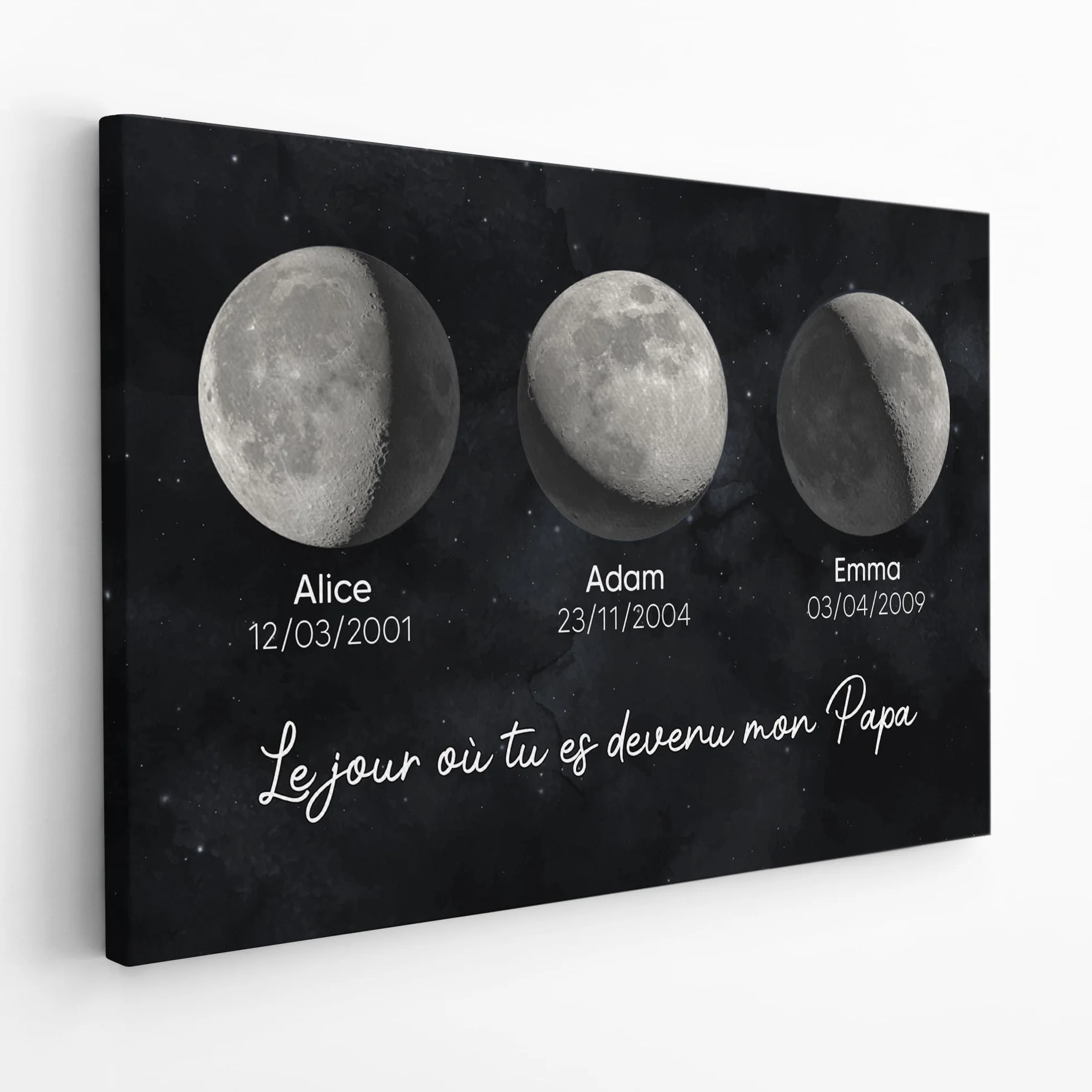 Toile Personnalisée Cadeau Plus Lune Tableau Maman Papa Famille Modèle #2-Papa