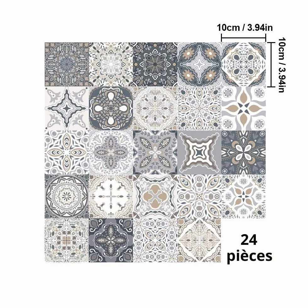 Stickers Carreaux Muraux Autocollant 24pcs 10x10cm Cuisine Salle De Bains Décor