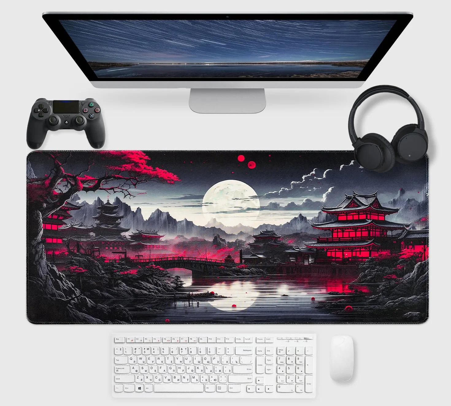 Tapis de Souris Gaming XXL 900x400mm Japonais Antidérapant Bords Cousus Imperméable
