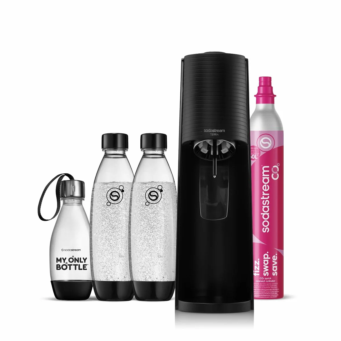 Sodastream Terra Machine à eau pétillante CO₂ Quick Connect 60L 2 bouteilles 1L 1 bouteille 0,5L sans BPA noir
