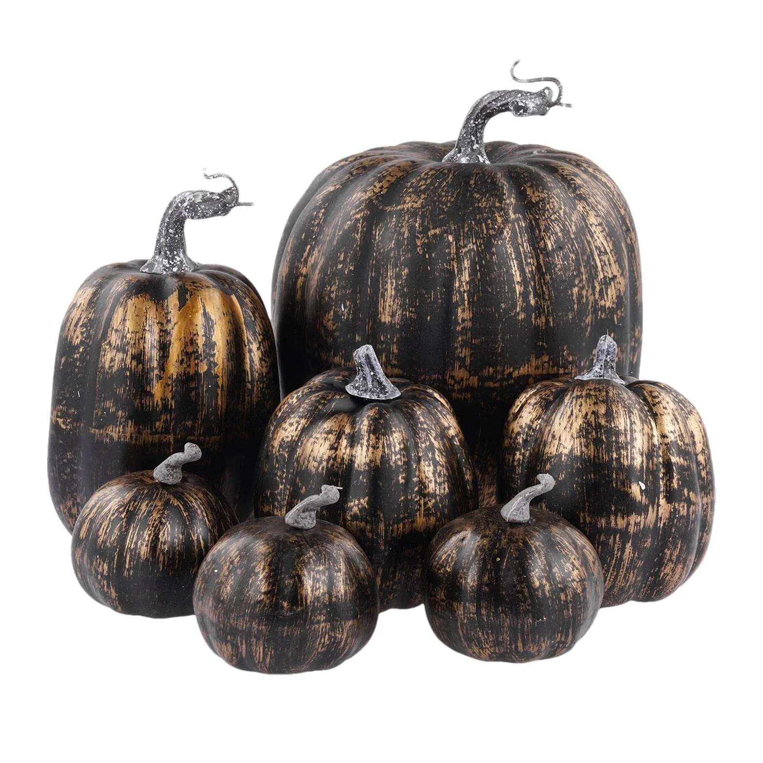 7 Citrouilles Artificielles Or-Noir, Décoration Halloween Automne Mariage