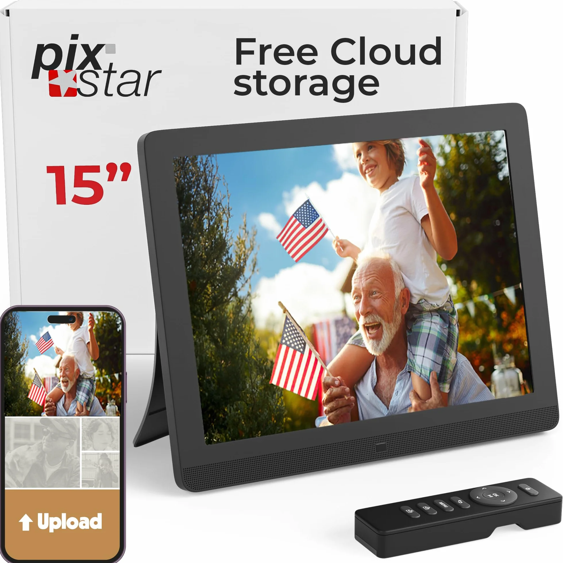 Pix Star cyfrowa ramka na zdjęcia WiFi, USB - 15-calowy ekran IPS - prezent > rodzina - cyfrowy album fotograficzny