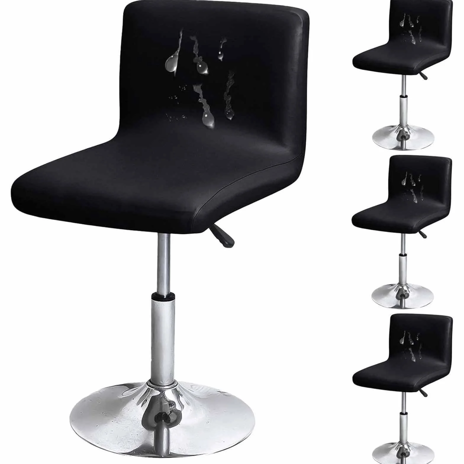 Tabourets de bar avec dossier élastiqué lot de 4 chaises pivotantes tissu noir cuisine salle à manger