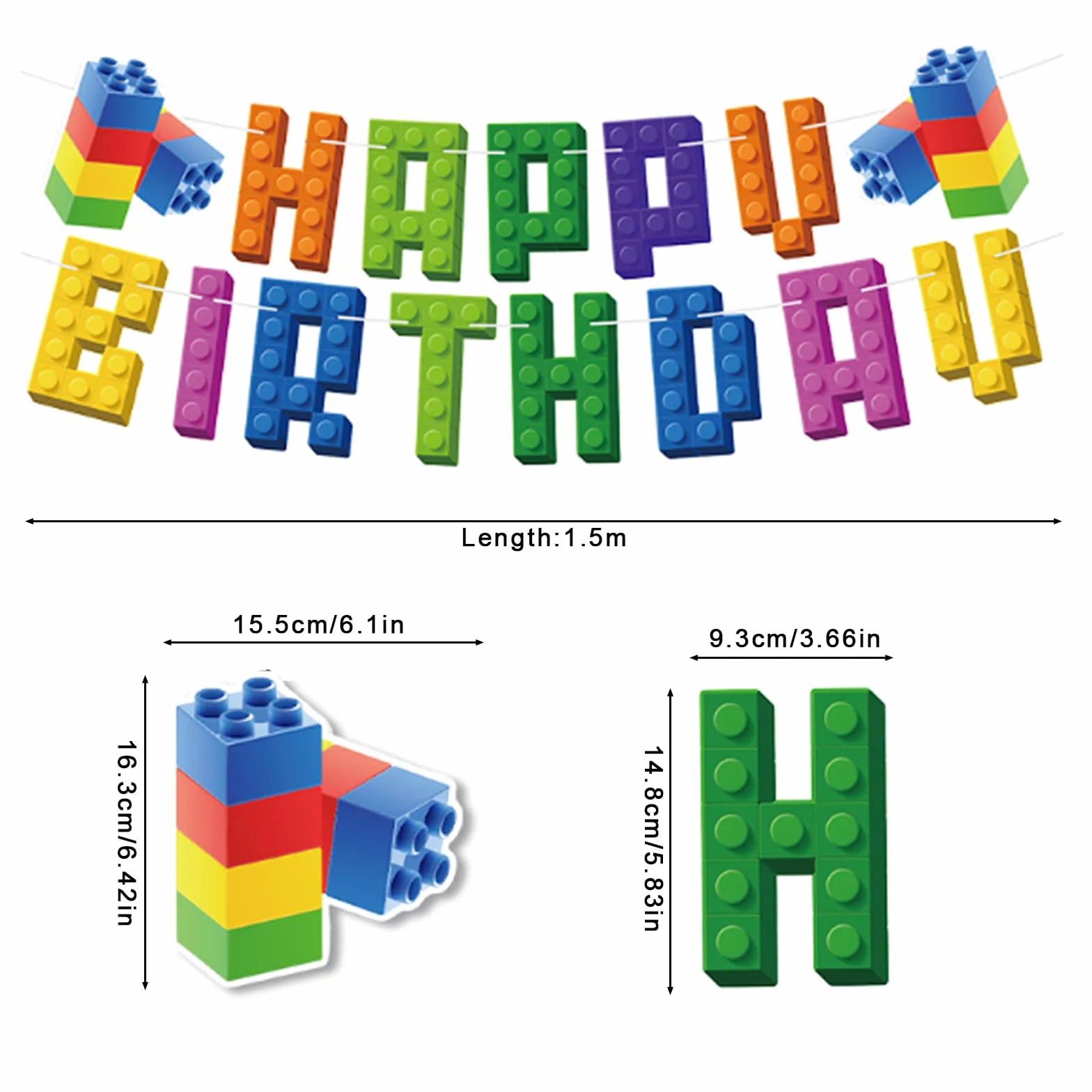 Guirlande Happy Birthday Briques de construction Décoration de fête suspendre Spirale Drapeau tirer Bannière