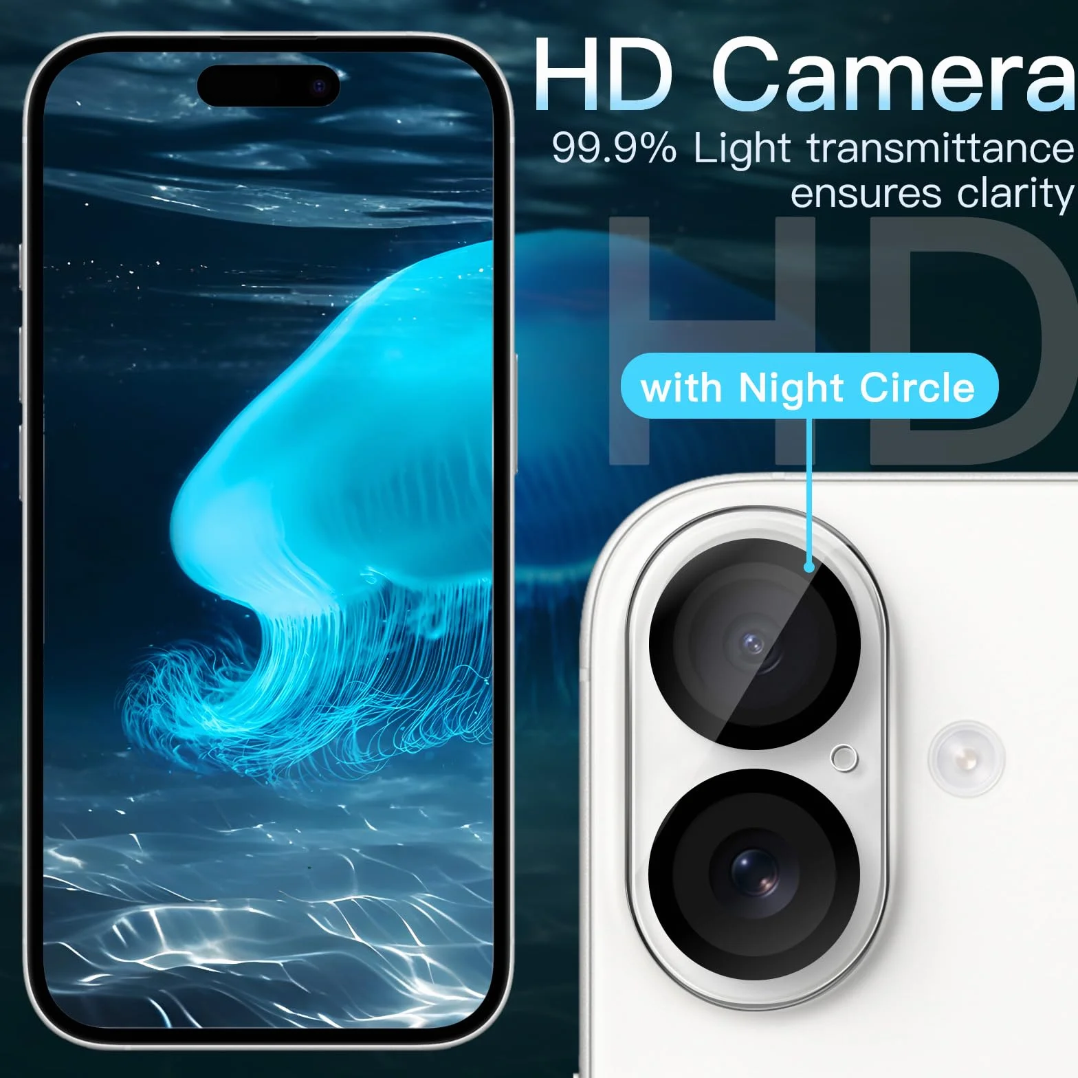 JETech Osłona Obiektywu Aparatu dla iPhone 16 6,1 Cala i iPhone 16 Plus 6,7 Cala, 9H Szkło Hartowane, Antyzarysowania, Nie Wpływa na Nocne Zdjęcia, HD Przejaśniać, 3 Sztuki