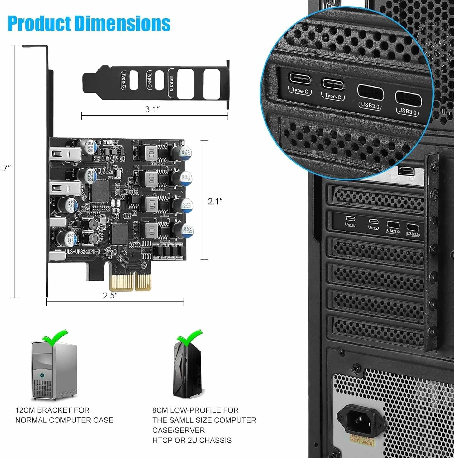 Karta PCIe USB z Power Delivery 25W, karta rozszerzeń PCI Express na USB 3.0 4 porty (2 x Type A + 2 x Type C), szybkie ładowanie z uchwytem Low Profile dla komputera stacjonarnego