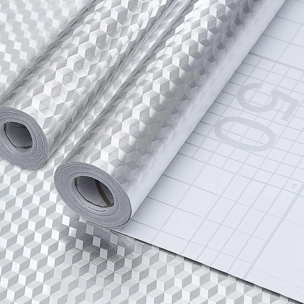 Feuille Aluminium Autocollante 40cm x 2M Rouleaux Anti-moisissure Etanche Anti-Huile Cuisine Argent