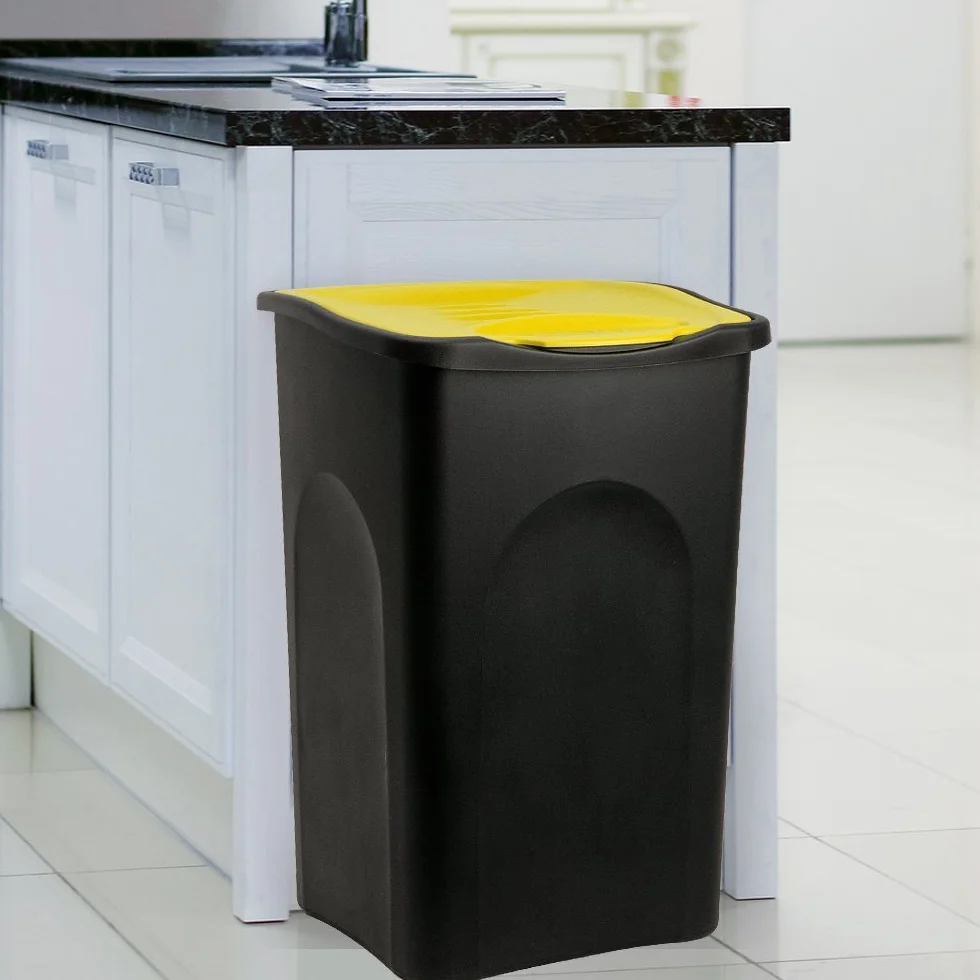 Poubelle 50 litres avec couvercle noir/jaune cuisine