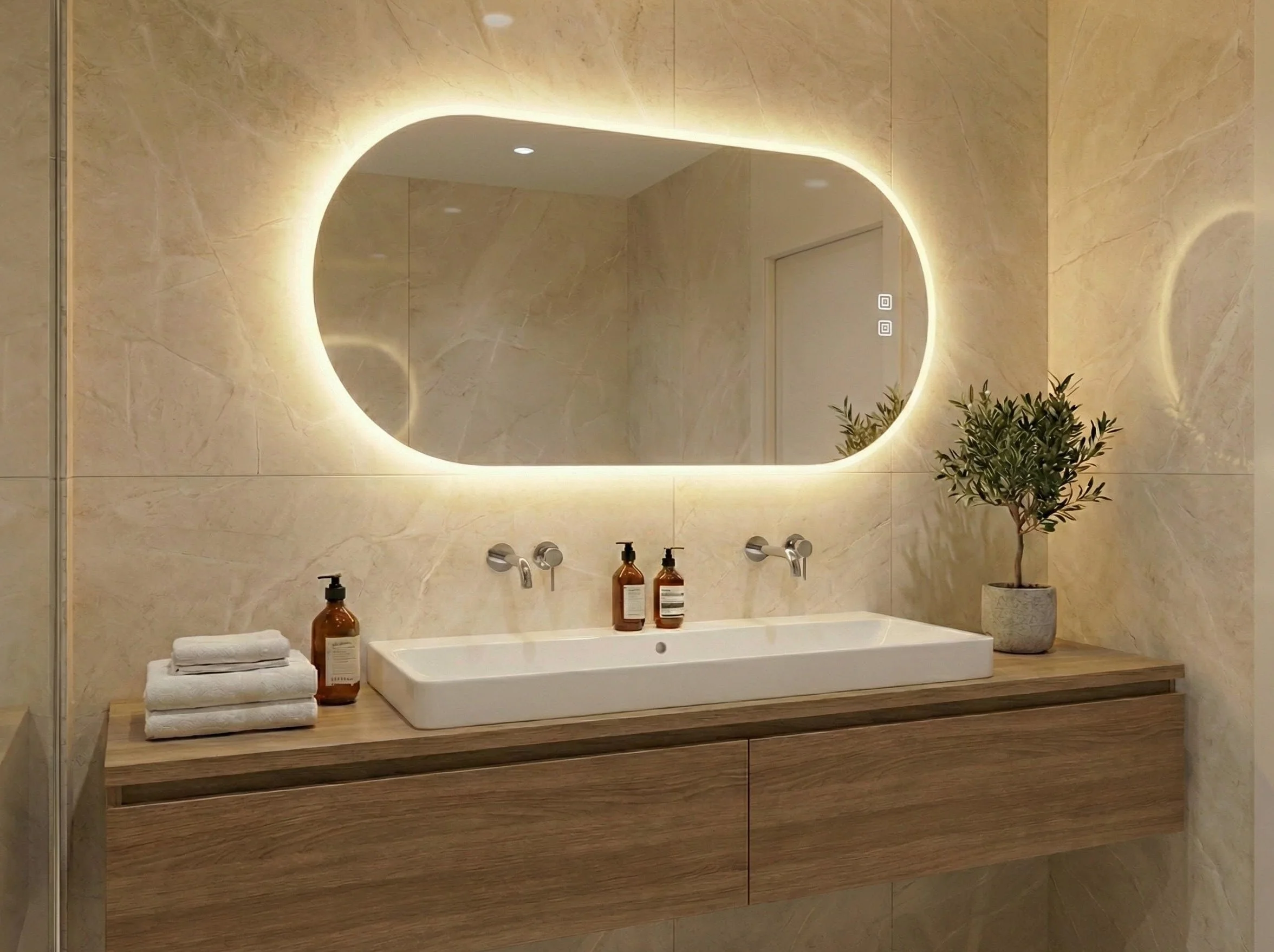 Bayt Miroir de Salle de Bain Ovale avec Éclairage LED, Anti-Buée, 2 Modes d’Éclairage, Miroir Mural 50 x 90 cm