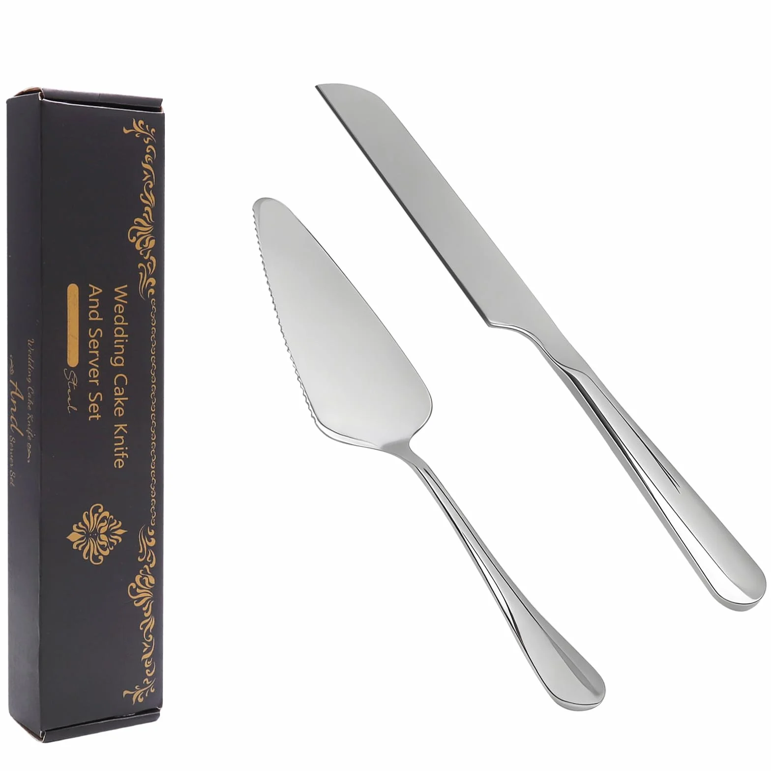 VOSSOT Set de Tamis à Gâteau en Acier Inoxydable - Couteau 27CM + Spatule Long Manche - Argent