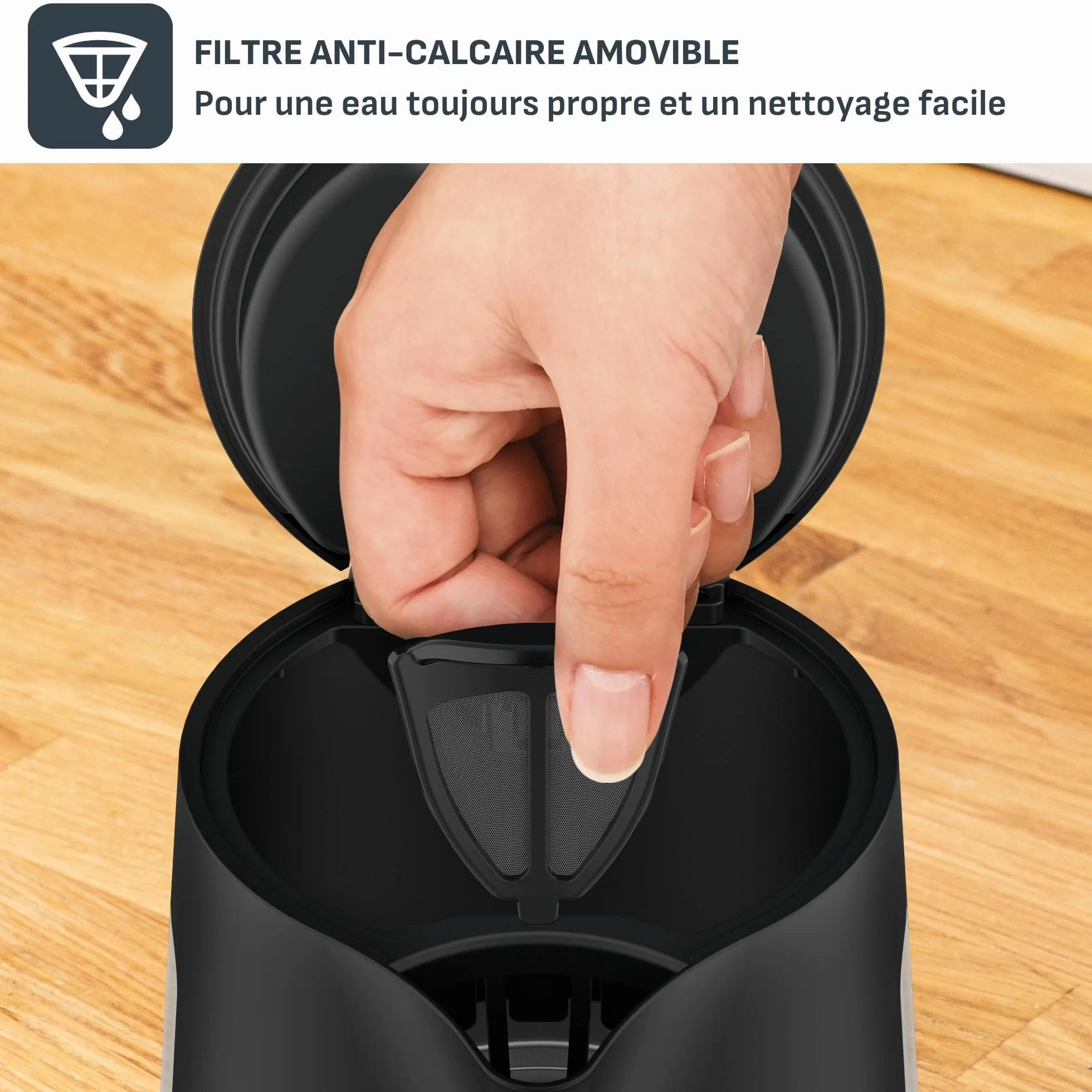 Tefal Bouilloire électrique 1 L Ébullition rapide Filtre anticalcaire amovible Poignée ergonomique Noire