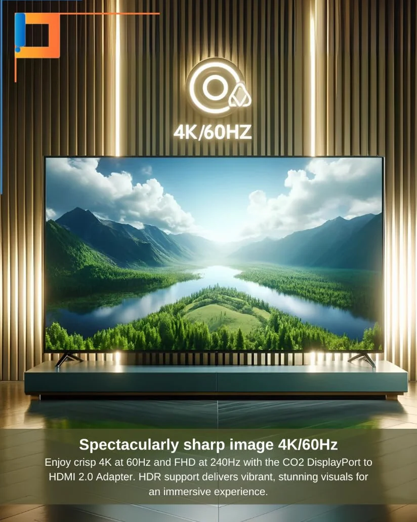 CO2 Adapter DisplayPort DP do HDMI 2.0 4K/60Hz, 2K/240Hz, Full HD, Dynamic HDR DSC 3D HDCP 2.2 FEC, Plug & Play, 18 Gb/s, Kabel jednokierunkowy, Aluminium Space Gray (4K)